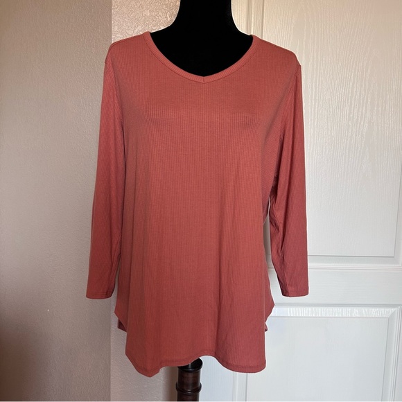 Koolaburra by Ugg Spiced Orange 3/4 Sleeve V Neckline Blouse Shirt Size Large‎ - Picture 1 of 6